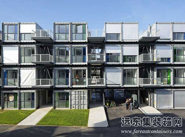 法國(guó) Cité ADocks 學(xué)生宿舍通過(guò)樓梯來(lái)組織箱體布局,集裝箱房屋,集裝箱建筑,集裝箱住宅,集裝箱活動(dòng)房,住人集裝箱