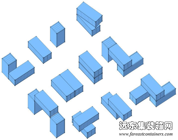 非重復(fù)性箱體單元組合構(gòu)成示意,集裝箱房屋,集裝箱活動(dòng)房,住人集裝箱,集裝箱住宅,集裝箱建筑
