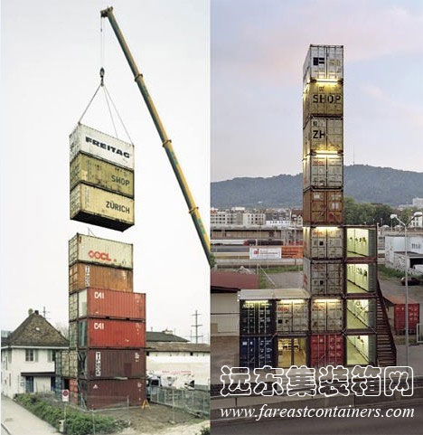蘇黎世Freitag旗艦店外貌全景,集裝箱房屋,集裝箱活動房,住人集裝箱,集裝箱住宅,集裝箱建筑