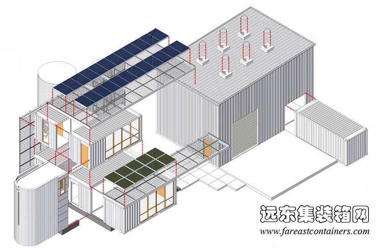 hybrid house 生態(tài)集裝箱住宅立體構(gòu)造圖,集裝箱房屋,集裝箱活動房,住人集裝箱,集裝箱建筑