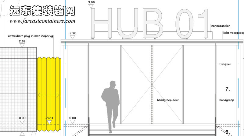HUB 01 集裝箱學生宿舍Terminal的立面設(shè)計圖,集裝箱房屋,集裝箱建筑,集裝箱住宅