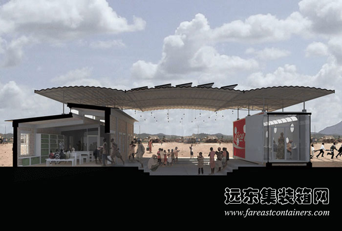 Librii集裝箱圖書(shū)館的剖面效果圖